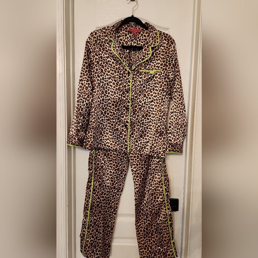 Betsey Johnson Leopard Print Intimates with Green Accents SMALL